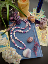 Load image into Gallery viewer, Happy Heart - 23” Necklace - Kunzite + Rose Quartz + Czech Glass+ Carved Agate Heart