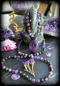 Divine Love, Healing, & Guidance 
- Charoite, Natural Chrysoberyl, Amethyst - Amethyst Tree of Life - 108 Mala Bead Necklace