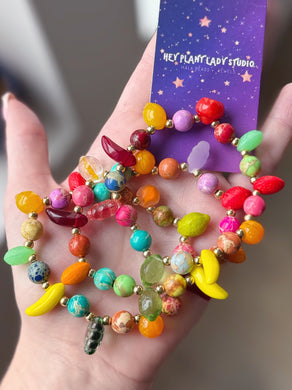 Tropical Punch Bracelet (1) - 8mm Impression Jasper & Czech Glass fruit cocktail