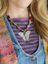 Load image into Gallery viewer, Free Spirit - 18” Necklace Gemstone Barrel Mix - Tibetan Silver Butterfly Pendant