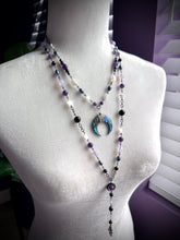 Load image into Gallery viewer, Sea Witch 18” Necklace - Abalone Shell Moon - Shell Moon Stars + Amethyst + Hematite + Freshwater Pearls