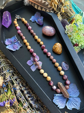 Grounded Goddess - 16” Choker - 8.5mm Gem Lepidolite + 8mm Purple Aventurine + Picture Jasper - Chocolate Moonstone Pendant