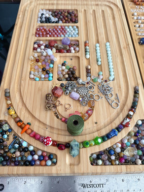 RESERVED - Circle of Life - 16” Choker - 8mm Gemstone Rainbow + Lampwork Glass - Prehnite Pendant