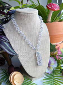 Moonflowers - 16” Choker Prism Cut Clear Quartz + Aura Quartz Pendant