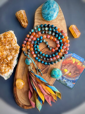 Reclaim Your Power - 8mm 108 Mala Bead Necklace - Hand Dyed Silk Tassel - Shattuckite Focal