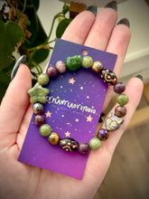 Load image into Gallery viewer, Lavender Thistle SET - 16” Choker + Bracelet - Green Apatite, Amethyst, Mystic Tigers Eye, Peridot, Lepidolite - Aventurine Star, Agate Skull, Lepidolite Focal