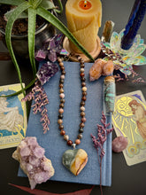 Load image into Gallery viewer, Heart Wisdom- 18” Necklace - 8mm Petrified Wood + Carved Polychrome Jasper Heart