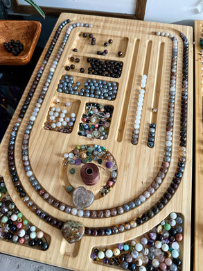 RESERVED - Sparkling with Passion - Garnet, Smoky Quartz, Mystic Brown Agate, Chrysoberyl - Opal Heart Focal - 108 Mala Bead Necklace