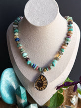 Load image into Gallery viewer, Ancient Spiral - 16” Choker - 8mm - Multi Gemstone Rondelle - Ammonite Focal