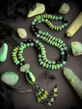 Load image into Gallery viewer, Venom + Verdure - 10mm Chrysoprase, 8mm Aventurine, Onyx - 108 Mala Necklace - Prehnite + Agate Focal