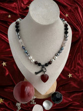 Load image into Gallery viewer, The Heartward Key - 17” Necklace - Freshwater Pearl, Garnet, Poppy Jasper, Agate, Hematite, Glass Pearl + Carnelian Heart Charm &amp; Antique Key