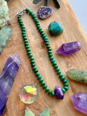 Enchanted Toad - 15” Choker - 8mm Tibetan Turquoise Rondelle - Amethyst Pendant