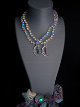 Load image into Gallery viewer, Magic Moon - 16” Choker  - 8mm Aura Quartz - Crescent Moon Aqua Aura Pendant