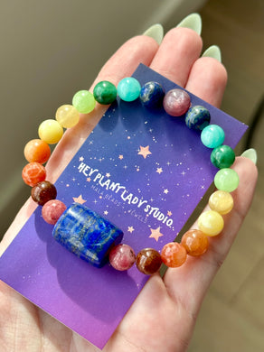 Kaleidoscope Bracelet - Lapis Lazuli Focal - 8mm Rainbow Gemstone Bracelet