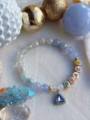 Peace Bracelet - Blue Chalcedony + Mystic Aquamarine + Mystic Silverite + Fluorite + Preciosa Crystal