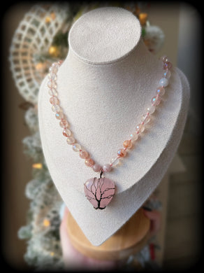 Loving kindness - 17” Choker - 8mm Mystic Pink Healer Quartz - Rose Quartz Heart Pendant