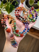 Load image into Gallery viewer, Autumn Rainbow 🍂🍁🌈 - 8mm - Rainbow Gemstone 108 Mala Necklace - Red Jasper Heart Focal - Rainbow Beaded Tassel
