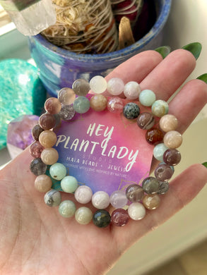 Heart Opener Bracelet SET (2) Moonstone, Kunzite, Rose Quartz, Agate, Strawberry Quartz - 8mm Gemstone Bracelet