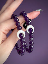 Load image into Gallery viewer, Violet Moon Bracelet - 8mm Amethyst + Mother of Pearl - Stretch Mala Bracelet