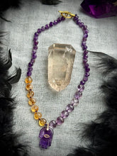 Load image into Gallery viewer, 🔮 Hands of Fortune - 16” Choker - 8mm - Ametrine Hearts + Amethyst Rondelle + Amethyst Hamsa Focal