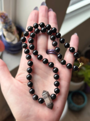Shadowstone - 16” Choker - 8mm Obsidian - Black Moonstone Point Pendant