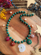 Load image into Gallery viewer, Lucky Charm - 17” Genuine Malachite 8mm - Gemstone Carved Charms + 14k Gold Plated Accents
