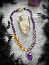 Load image into Gallery viewer, 🔮 Hands of Fortune - 16” Choker - 8mm - Ametrine Hearts + Amethyst Rondelle + Amethyst Hamsa Focal