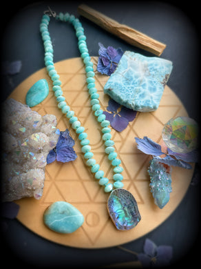 Serene Buddha - 16” Choker - 8mm Turquoise Mother of Pearl + Sterling Silver Abalone/Quartz Buddha