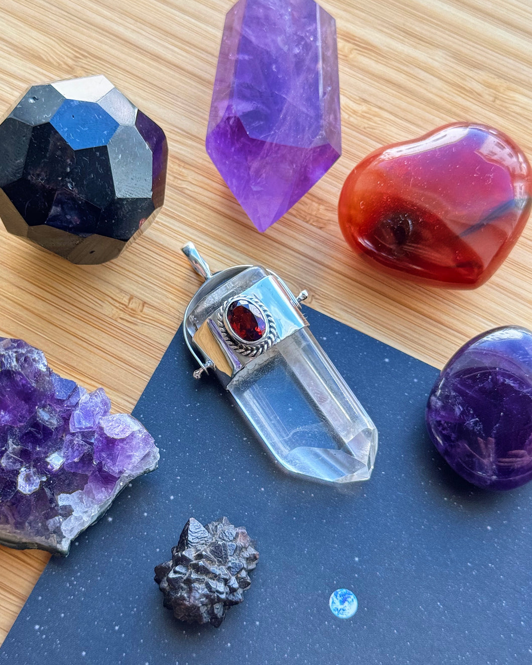 53mm Garnet + Quartz Point - Sterling Silver