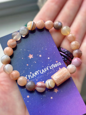 Peach Moonstone + Botswana Agate Gemstone Bracelet