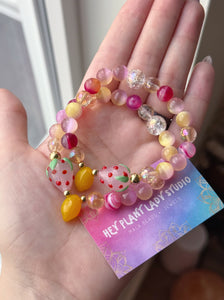Reserved - PRE ORDER - Strawberry Lemonade Bracelet (1) - 8mm Selenite, Agate, Mystic Citrine & Czech Glass fruit