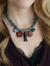 Load image into Gallery viewer, Night Bloom - 16” Necklace Carved Jadeite Jade Barrels - Gemstone Carved Charms + 14k Gold Plated Accents