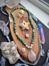 Load image into Gallery viewer, Heart of Gaia - 20” Necklace 8mm African Turquoise + Rose Quartz + Rose Quartz Focal