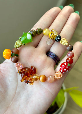 RESERVED - Lamp work glass and 8mm gemstone Bracelet