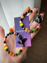Load image into Gallery viewer, Trick-or-Treat - 8mm Bracelet - Lampwork + Gemstone Stretch Mala Bracelet 8mm