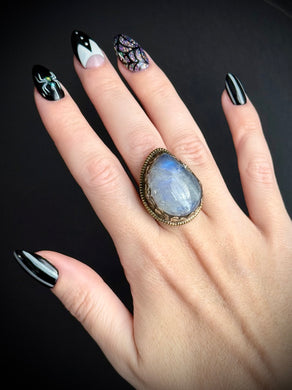 Rainbow Moonstone Ring - Adjustable Band fits sizes 5-15
