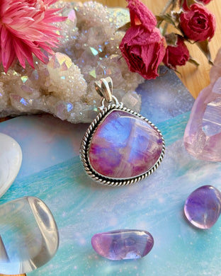 40mm Drop Pink Moonstone + Sterling Silver Pendant