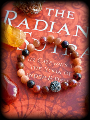 Belly of the Dragon - 925 Sterling Dragon - 8mm Hessonite Garnet, Sunstone, Brazilian Garnet, Mystic Red Agate - Gemstone Bracelet