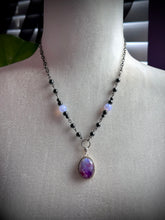 Load image into Gallery viewer, Pink Moon 18” Necklace Hematite, Lavender Quartz Chain + Pink Moonstone Pendant 925 Sterling Silver