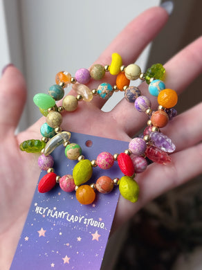 Tropical Punch Bracelet (1) - 8mm Impression Jasper & Czech Glass fruit cocktail