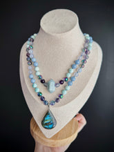 Load image into Gallery viewer, Salt + Spirit - 18” Necklace  - 8mm - Rainbow Fluorite, Angelite, Blue Chalcedony, Agate, Aura Quartz - Labradorite Focal