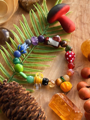 Circle of Life - Rainbow Gemstone Bracelet + Lampwork Critters