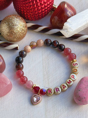 SALE - Krampus Bracelet - Garnet + Strawberry Quartz + Sunstone Rose Quartz + Preciosa Crystal