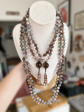 Load image into Gallery viewer, Clear Mind // Positive Thoughts -  108 Mala Bead Necklace - Brown Sunstone, Labradorite,  Mystic Lavender Quartz, Smoky Quartz Focal - Beaded Tassel