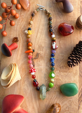 Circle of Life - 16” Choker - 8mm Gemstone Rainbow + Lampwork Glass - Prehnite Pendant