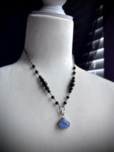 Load image into Gallery viewer, Blue Moon 18” Necklace Onyx + Rainbow Moonstone Pendant 925 Sterling Silver