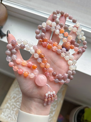 Forgiveness + Empathy - 108 Gemstone Meditation Beads - Rose Quartz Focal