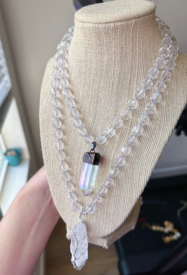 RESERVED Moonflowers set (3) - 16” & 20” Necklaces Prism Cut Clear Quartz + Prism cut 7” Bracelet