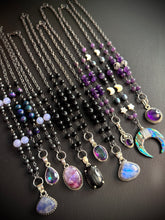 Load image into Gallery viewer, Pink Moon 18” Necklace Hematite, Lavender Quartz Chain + Pink Moonstone Pendant 925 Sterling Silver