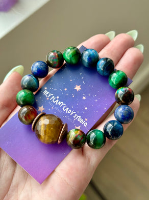 Take Up Space - Tigers Eye Focal - 10mm Tigers Eye + Lapis Lazuli Gemstone Bracelet